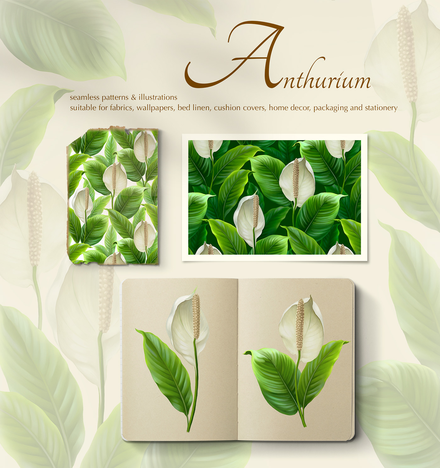 anthurium flower botanical Digital Art  floral ILLUSTRATION  pattern pattern design  print textile wallpaper