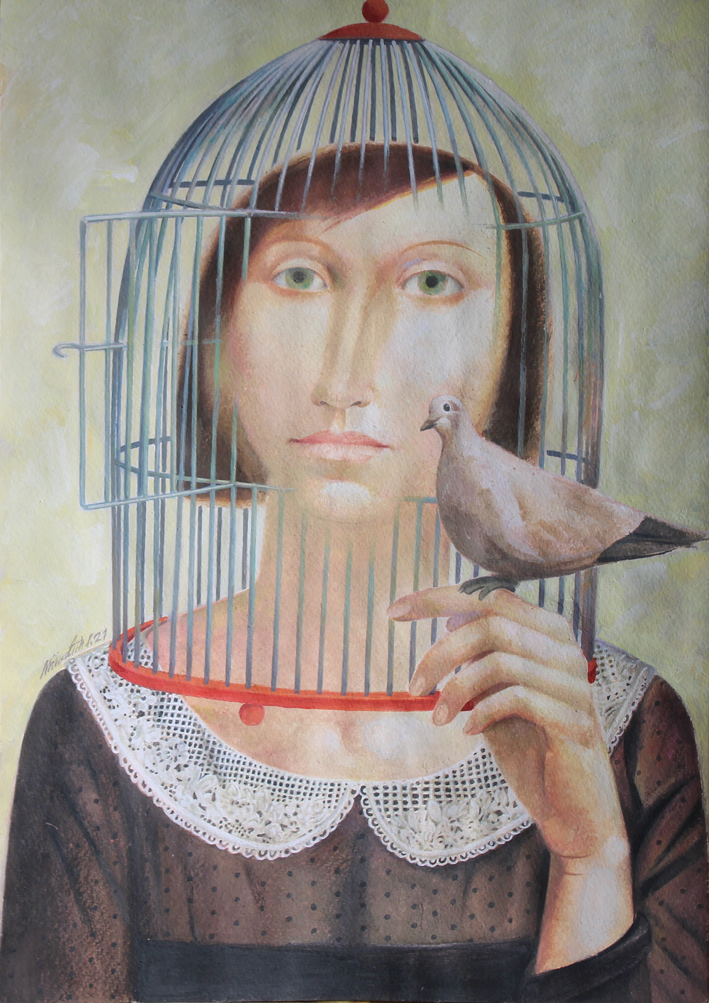 birds cage fantasy figurative portrait Realism woman