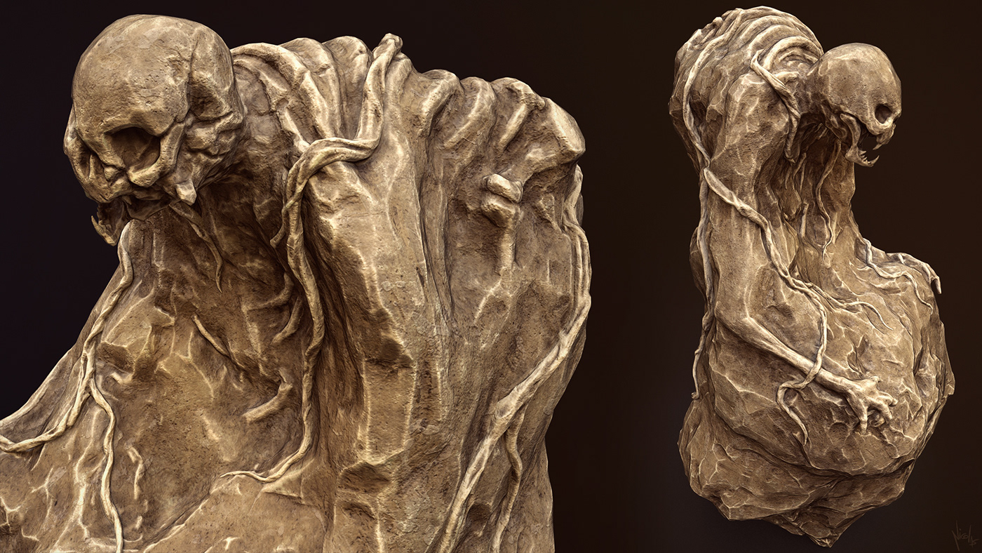 creature monster Sculpt skeleton 3D stone texture Character