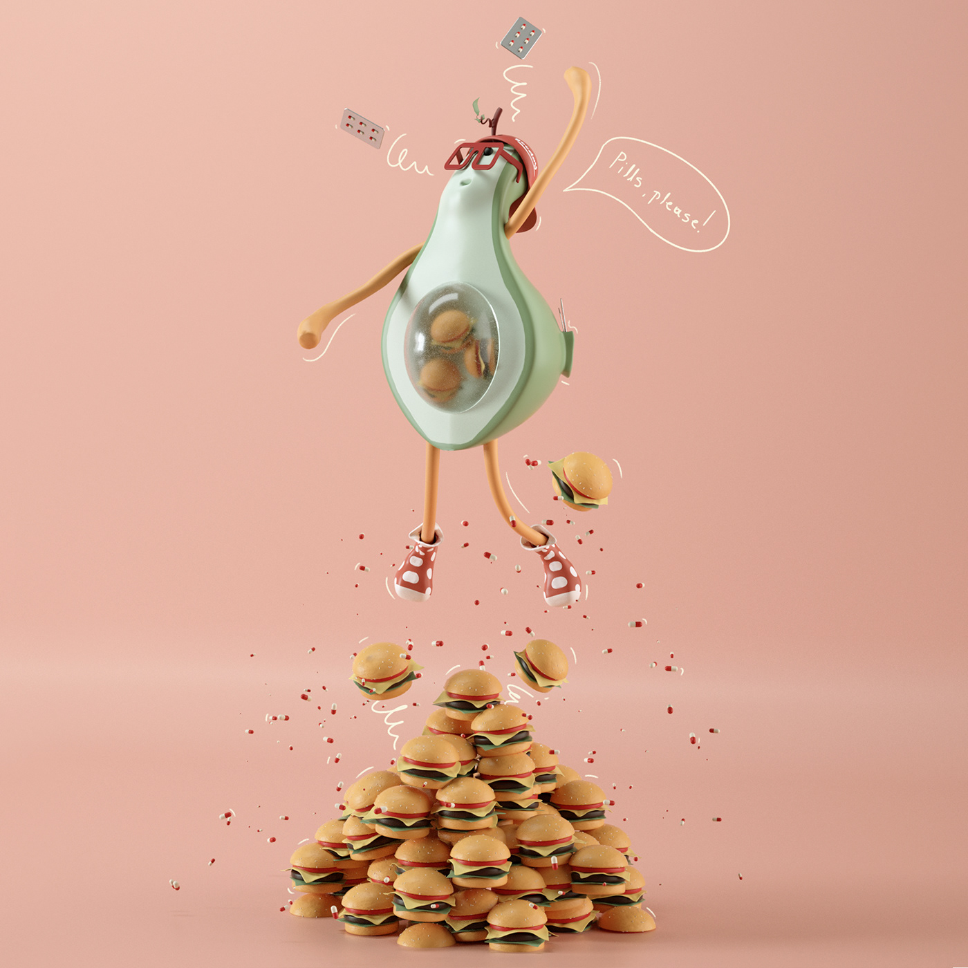 avocado burger Character design modeling rendering