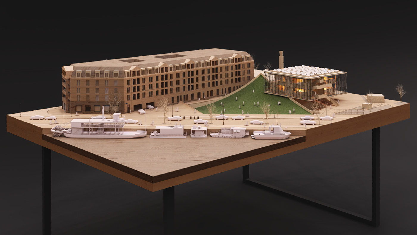 architecture CG cultural center diploma exterior maquette model schemes winter wood