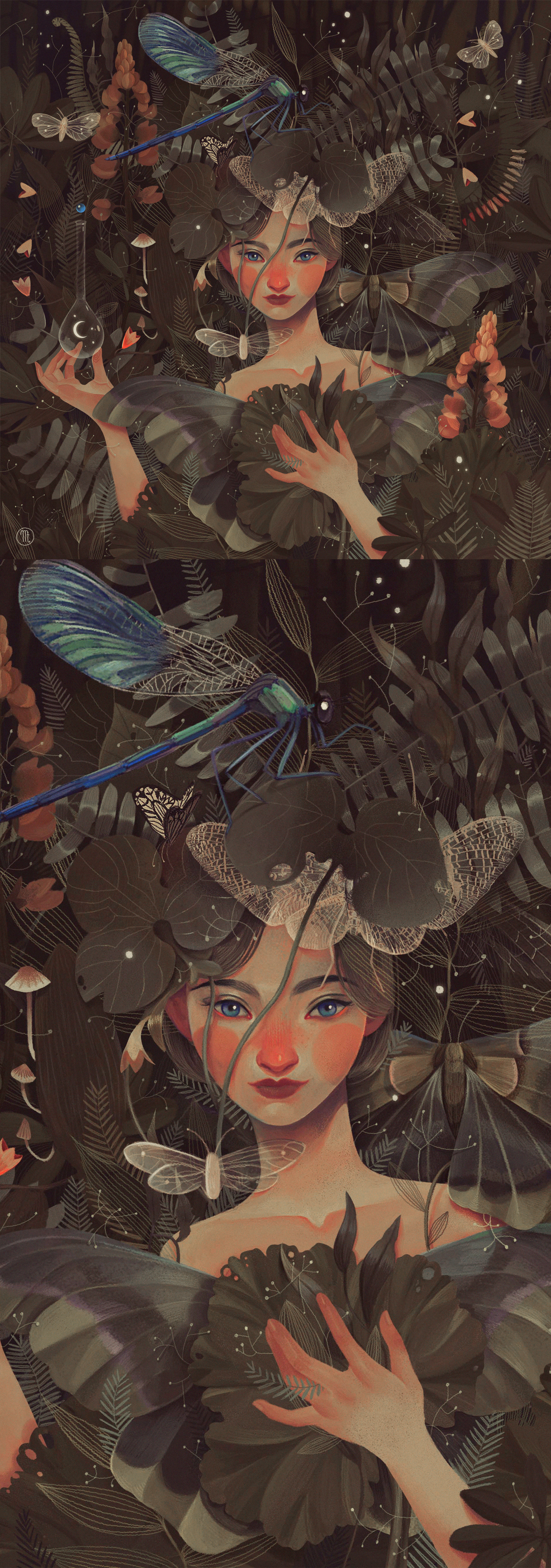 moth butterfly closeup innocent nature illustration Digital Art  leaves wings Mystical Forest blushing
