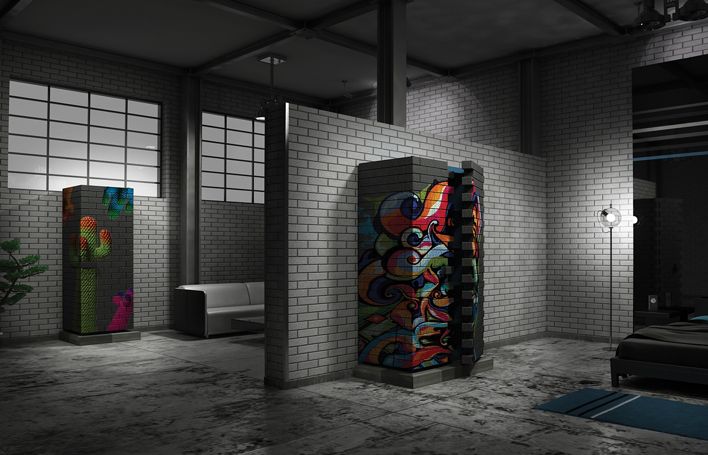 Fun interaction wall brick gufram Domus Academy Graffitis italian design Antidesign customization wardrobe cupboard cabinet
