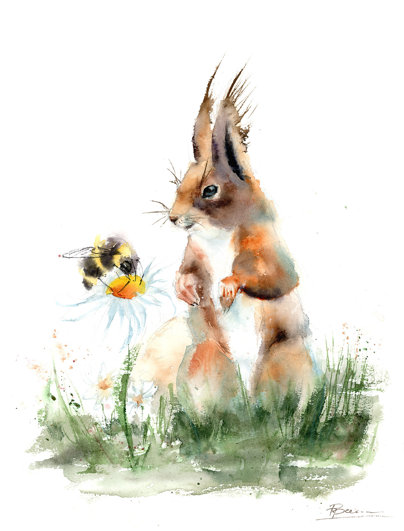 animals cute cute illustration flower honey bee painting   squirrel TRADITIONAL ART watercolor Watercolor on Paper