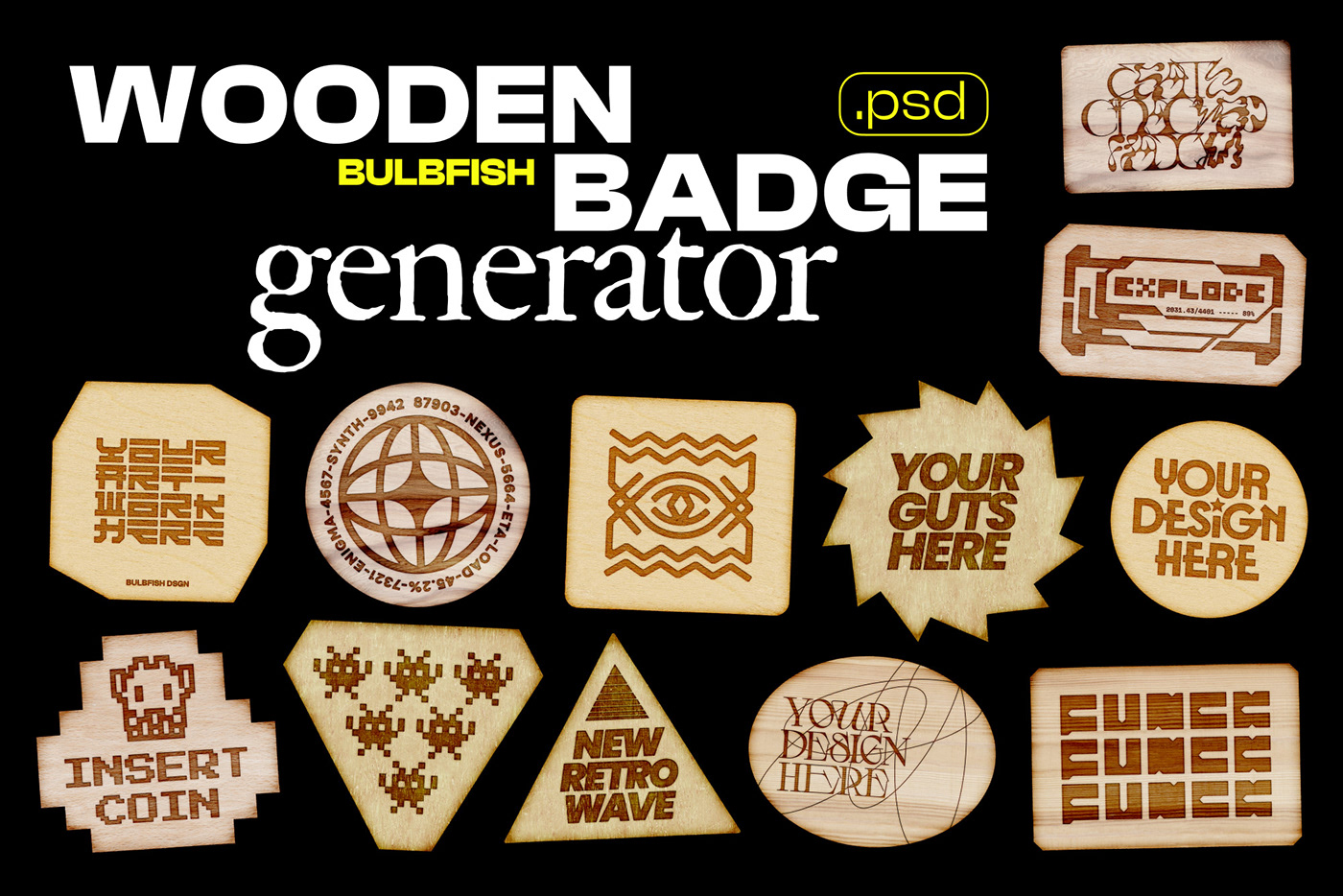 badge download eco free Logo Design Mockup psd template texture wood