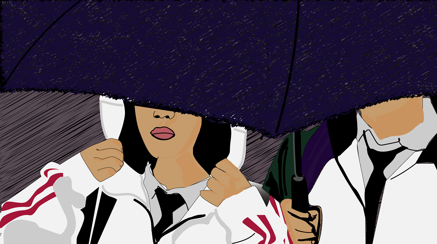 ILLUSTRATION  Love love revolution raining sharing Umbrella under umbrella