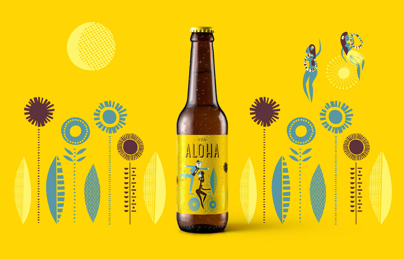 ILLUSTRATION  beer Packaging Tropical fruits flavor Bicycle yellow aloha IPA