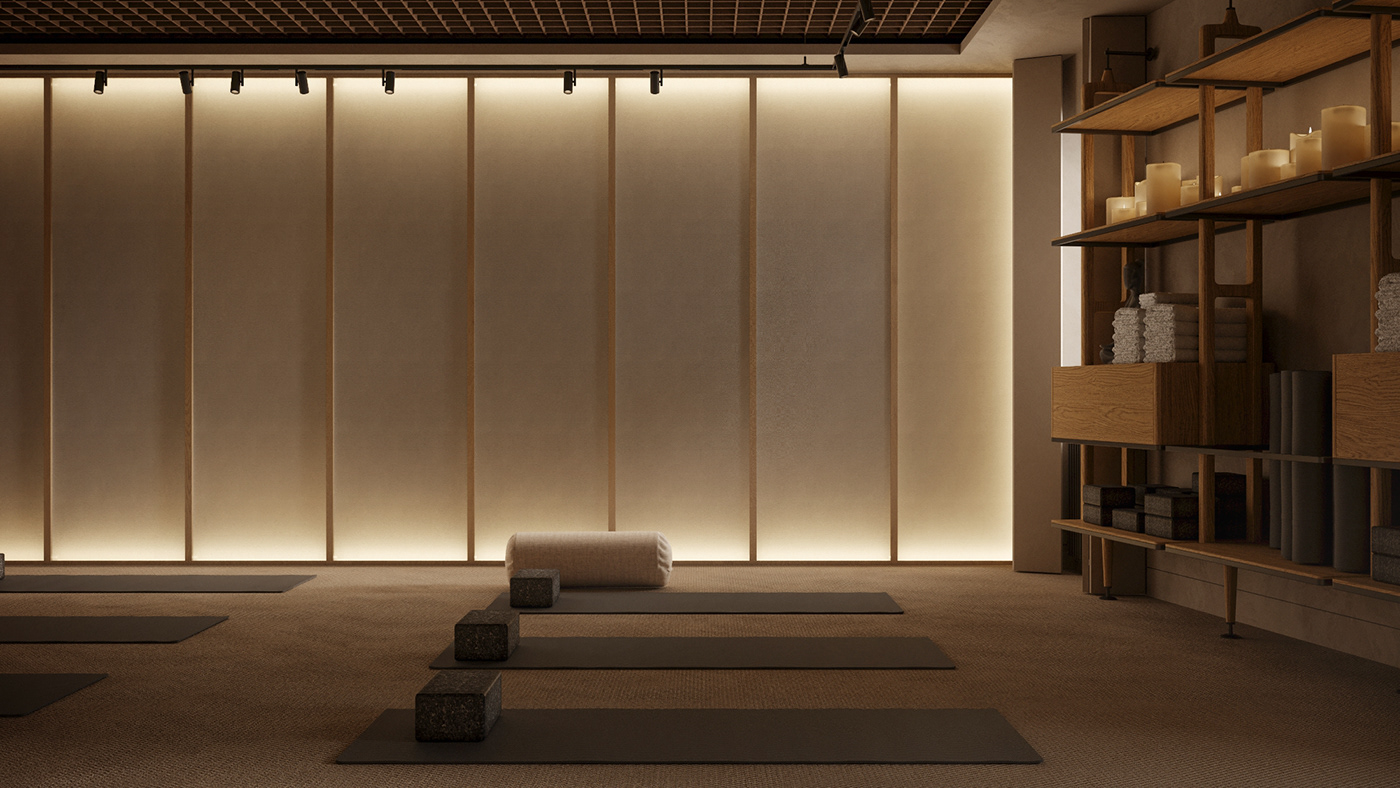 3D Interior modern Nature stone studio Vizualization wood Yoga
