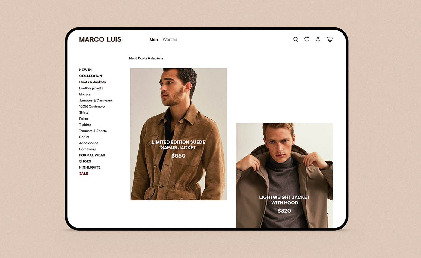 brand brand identity branding  Fashion  fashion brand Marco Luis Clothing clothing store visual identity