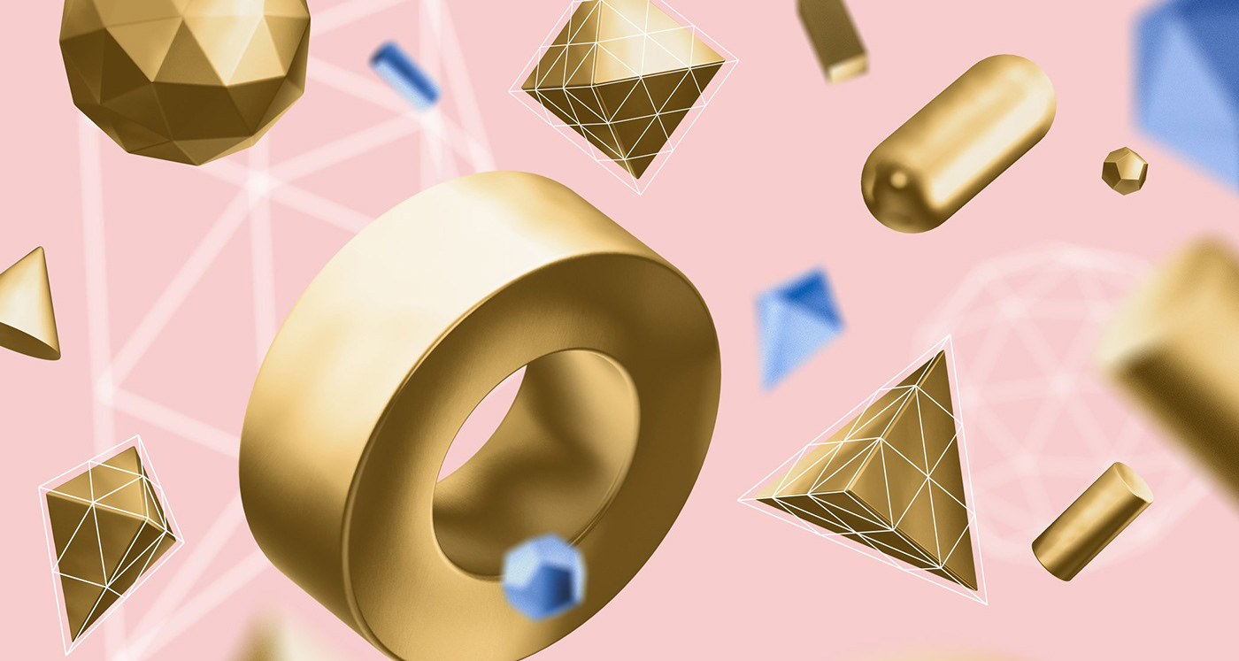 3D clipart futuristic geometric gold Isometric jewel LOW poly shapes
