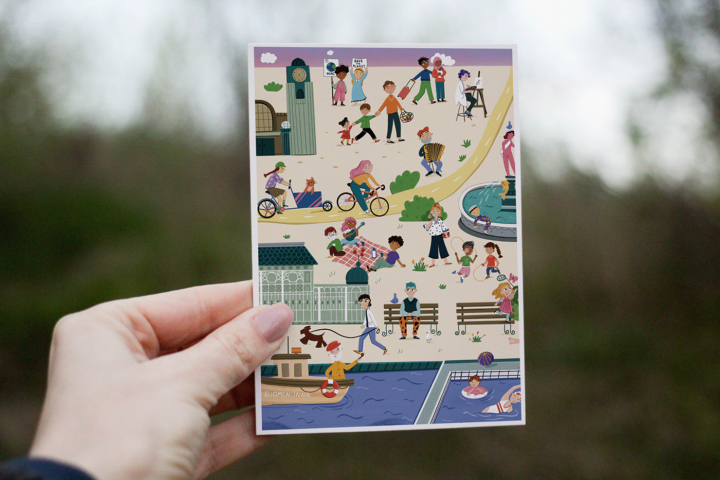 Wimmelbuch children's book children illustration Character design  digital illustration Procreate Illustrator postcard poster
