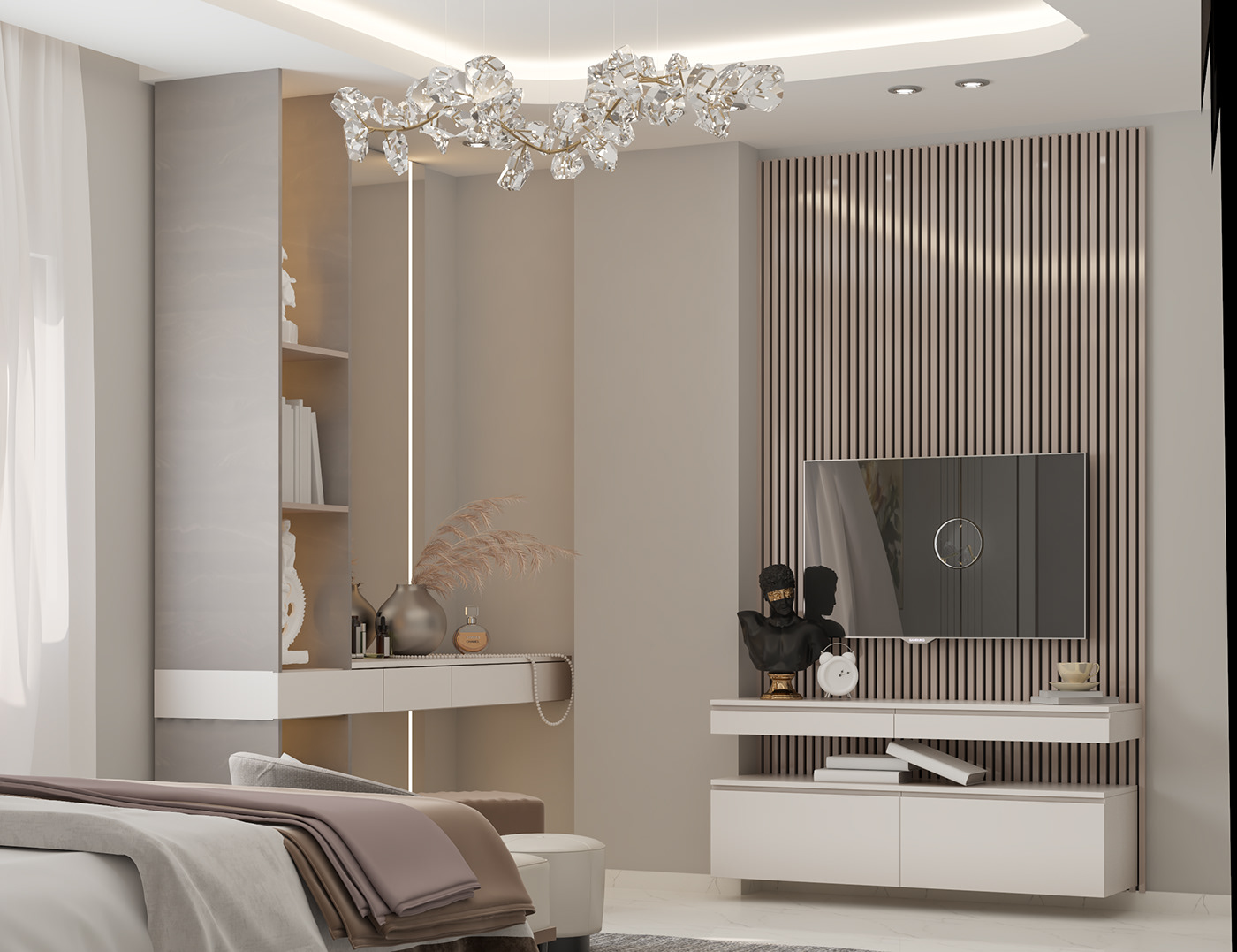 indoor bedroom master bedroom beige interior grey interior simple design