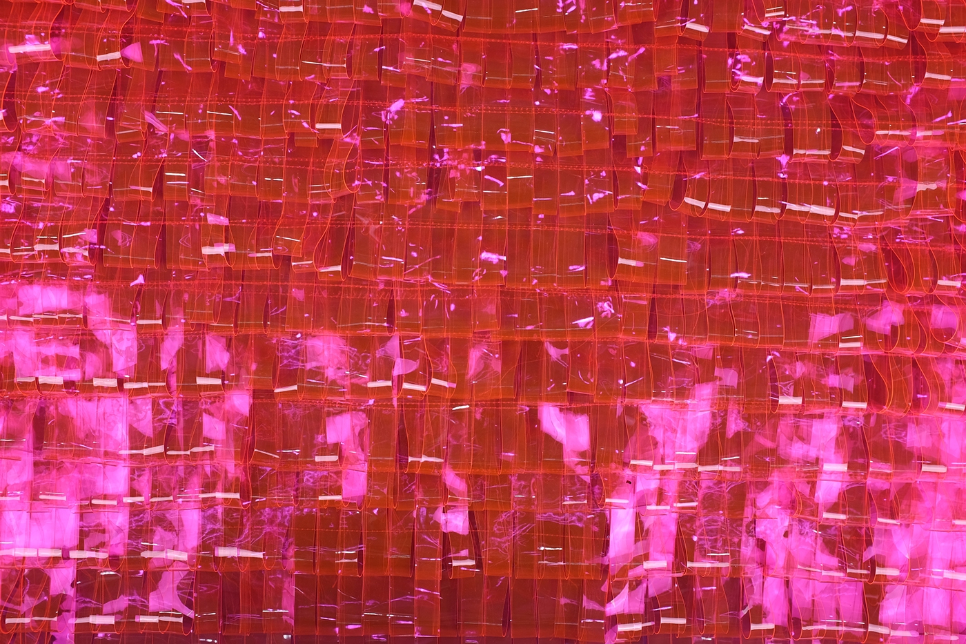 consumer culture vinyl hand manipulated fiber hot pink transparent textile loops Pleats ripple