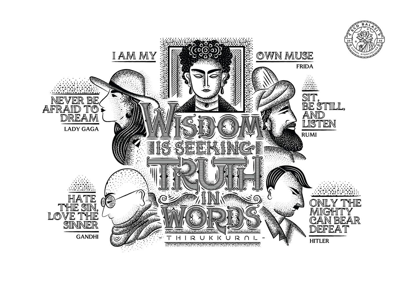 Wisdom is Seeking Truth in Words Thirukkural Illustrative Lettering Illustrated by SCD Balaji 