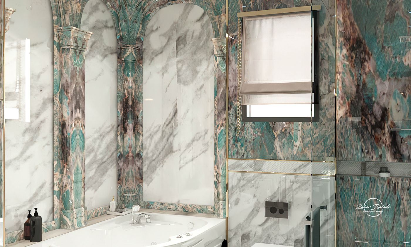 3ds max amazonite architecture bathroom Classic Classical Bathroom elegant Interior interior design  luxury