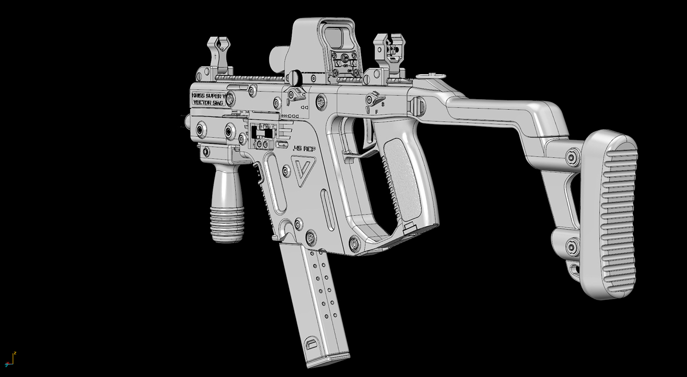 Maxwell Render Rhinoceros Weapon Gun Game Modeling 3d printed kriss vector 3d digital hard surface