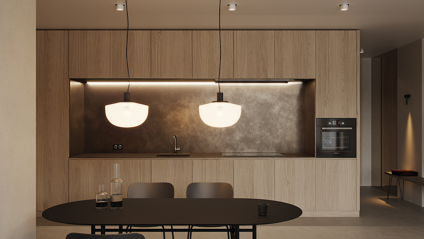 apartment design interior design  kitchen living room minimalism design norm architects visualization