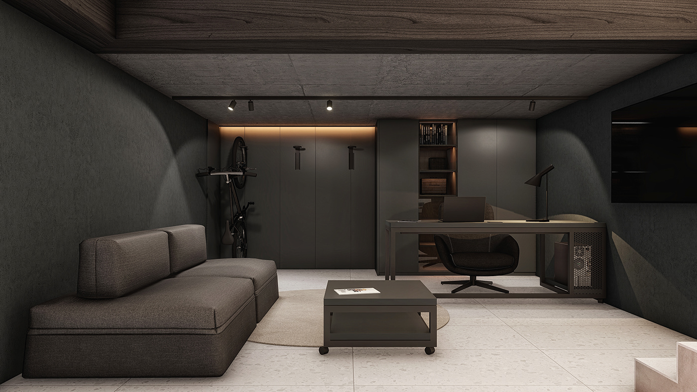 Wabi Sabi interior design  architecture visualization modern Render 3D black and white monochrome