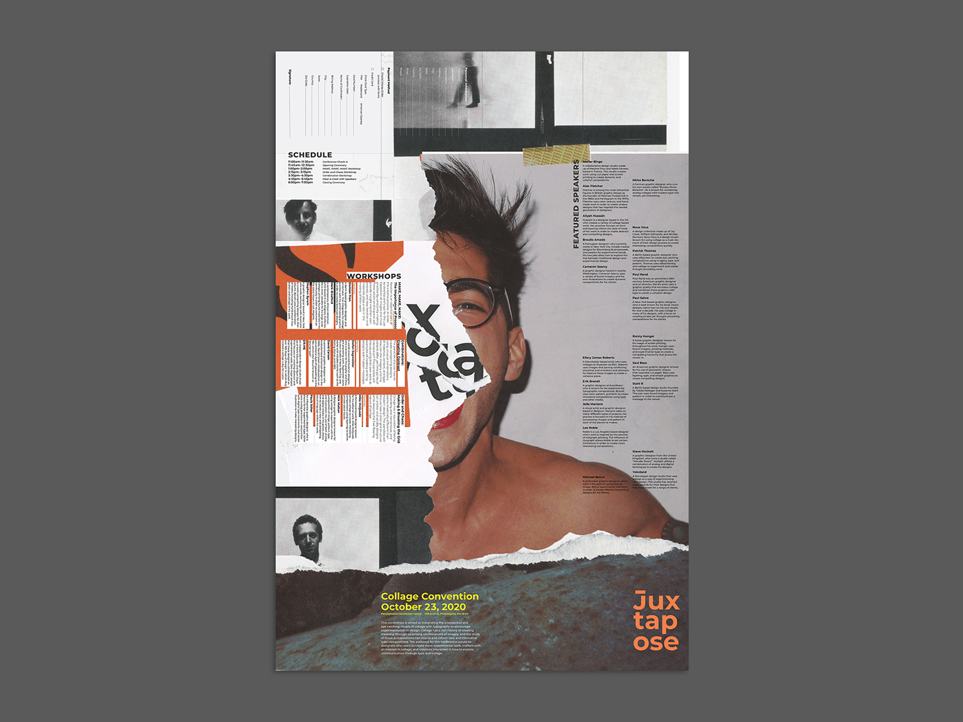 branding  collage conference ripped typography   juxtapose poster name badge motion graphic Wearable