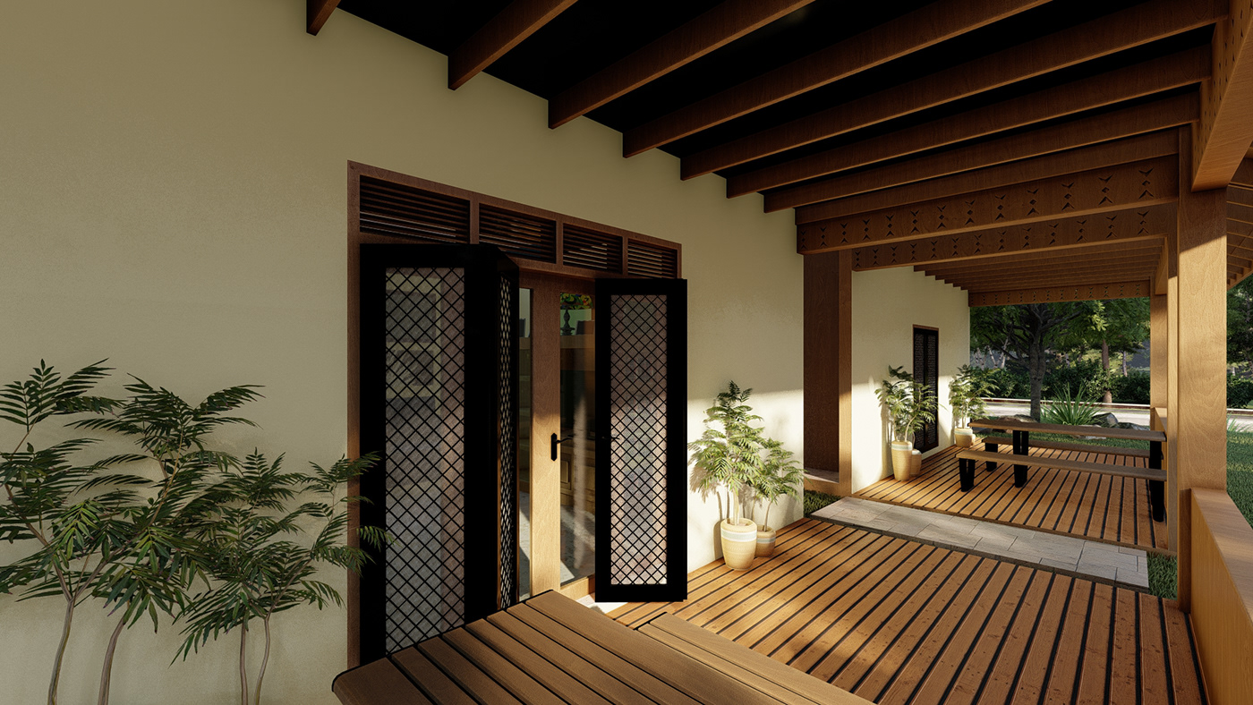 medeling 3D exterior architecture Render cozy wood warm visualization