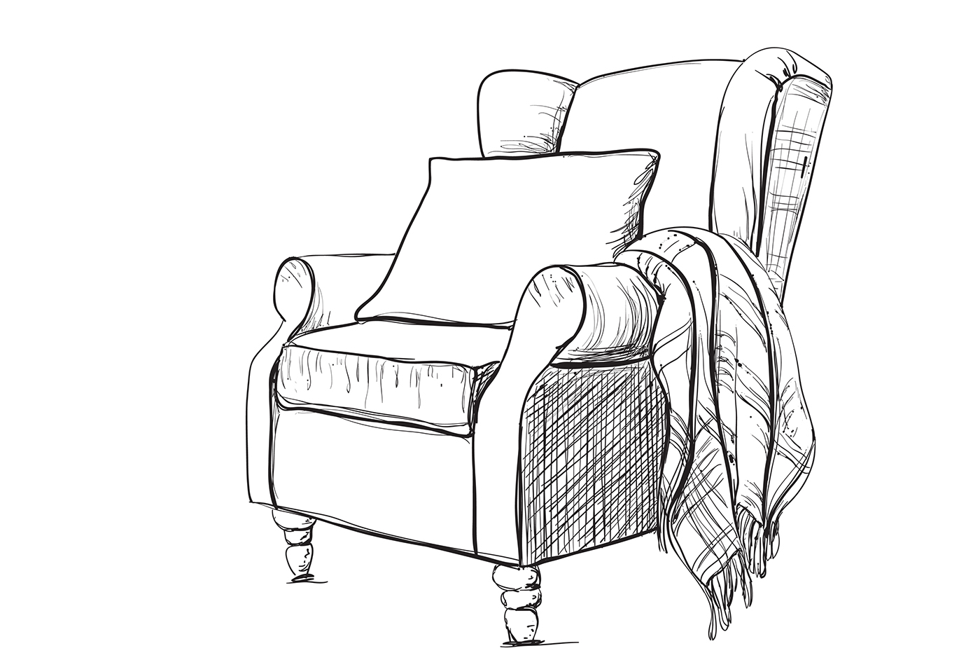 blanket chair plaid rocking sketch drawn cozy relax