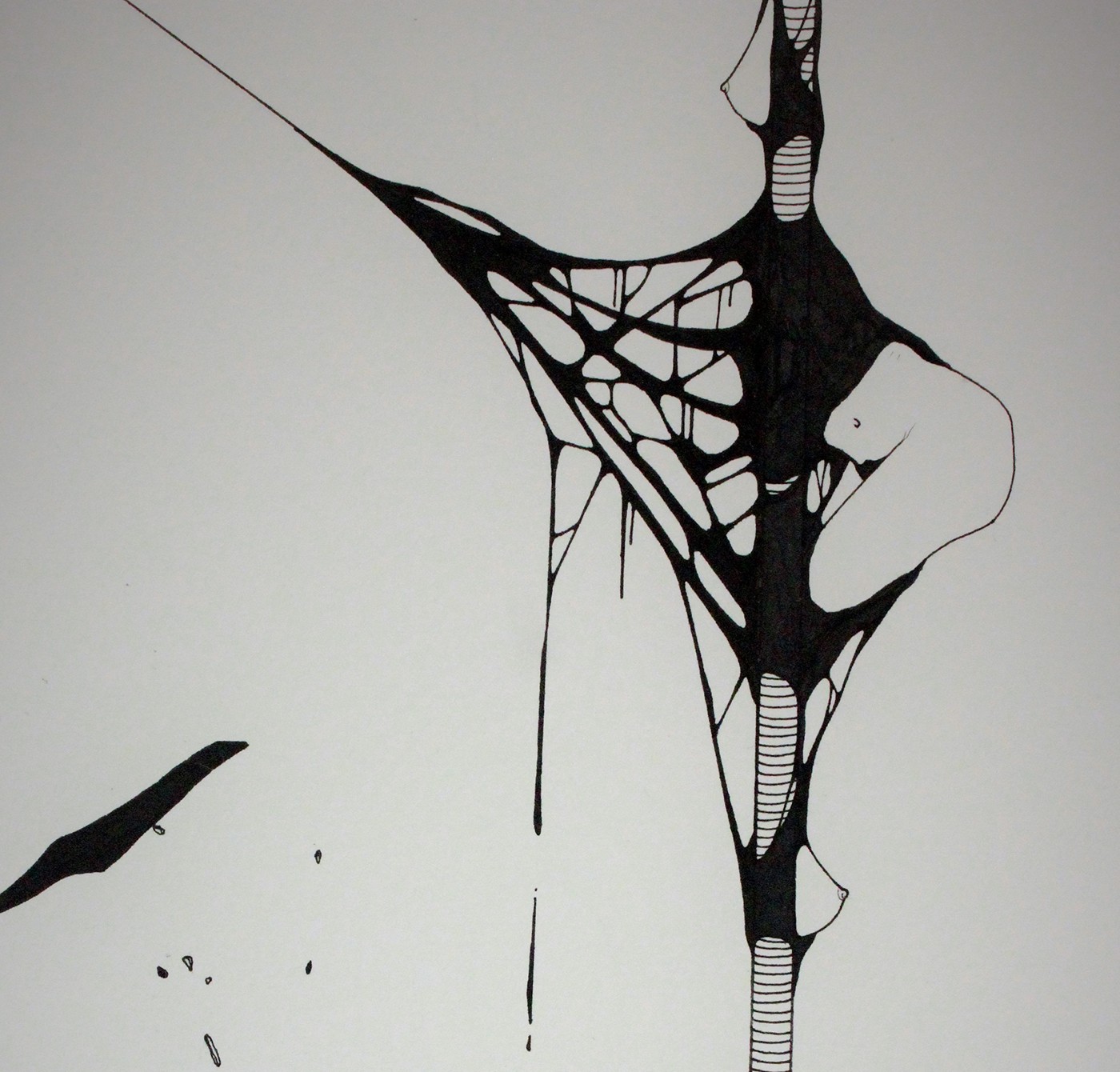 network Web wall woman India ink paper diptych edge lead naked