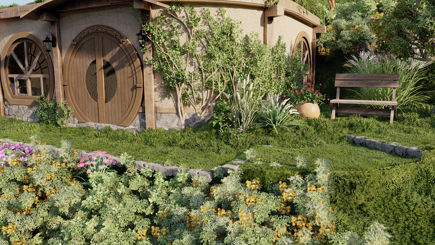 garden Landscape hobbit Hobbiton mountains 3D