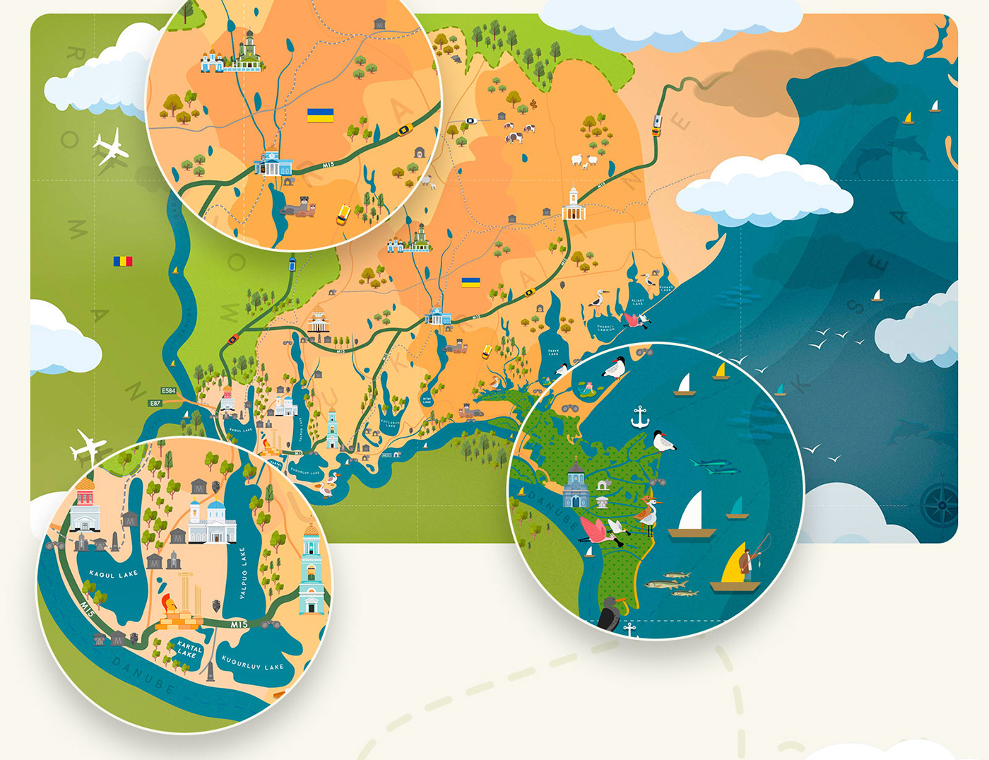 cartoon Colourful  ILLUSTRATION  interactive local business map Responsive tourism Travel wordpress