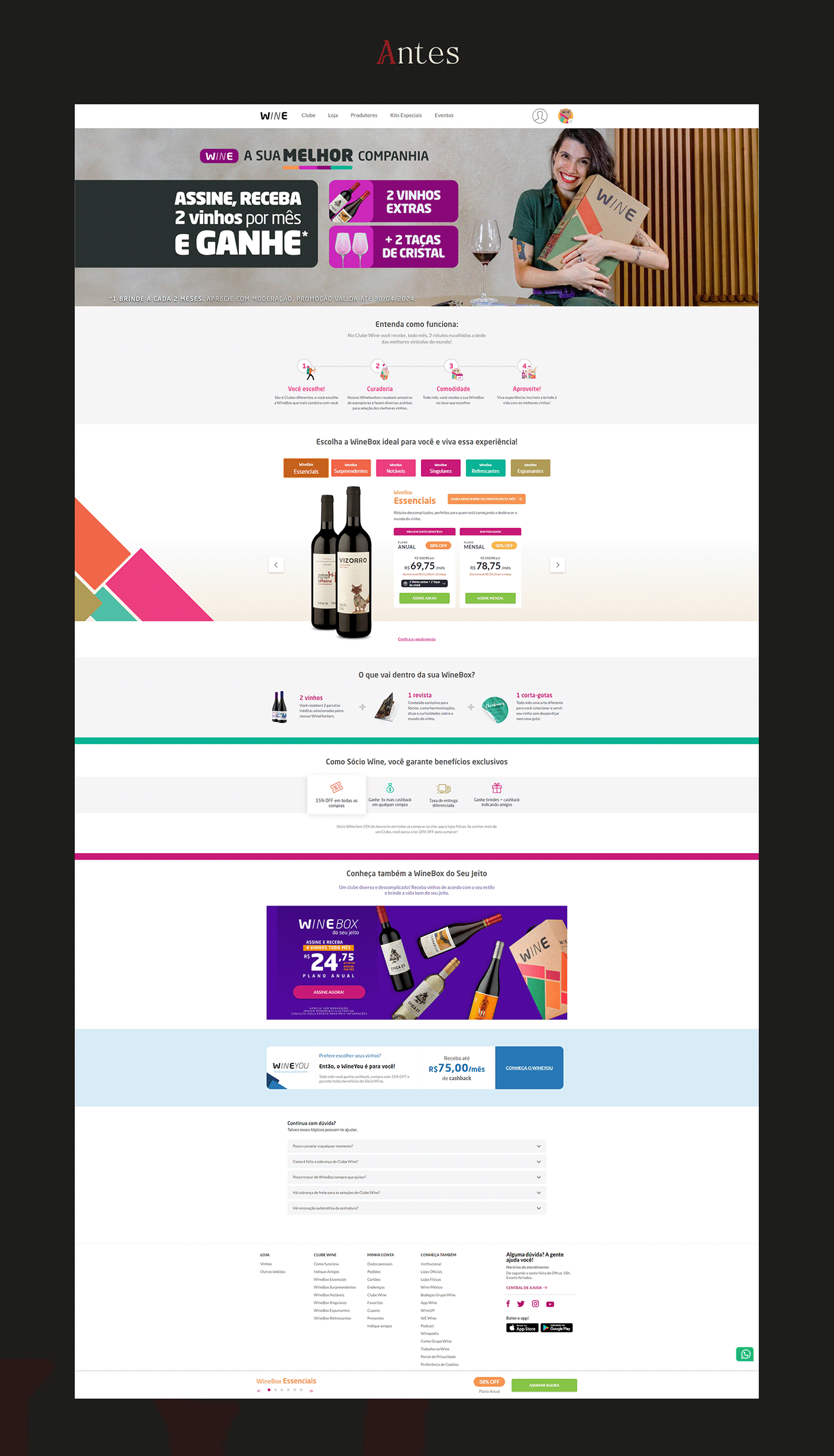 vinho wine Winebox design branding  pagina de vendas Página de Produto UI ux e-commece