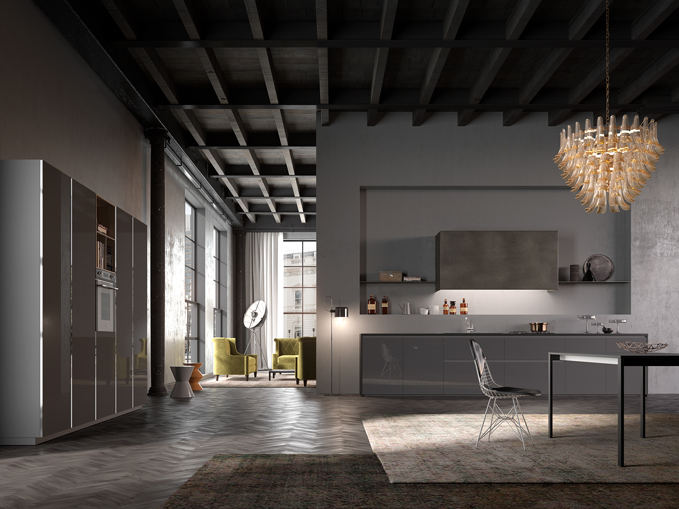 Render corona Interior exterior kitchen metal Photoscan