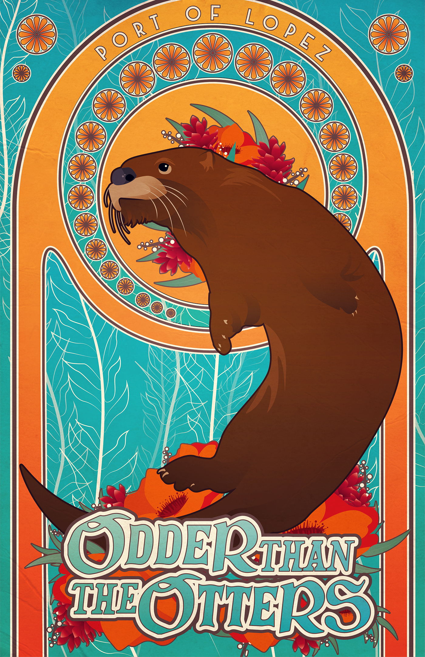 art nouveau otter poster gig poster folk Mucha