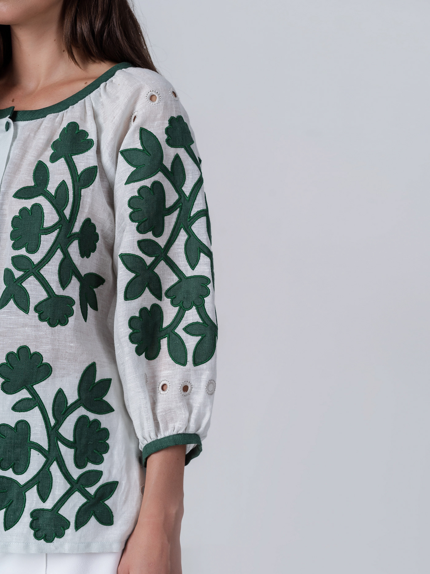 applique blouse Embroidery linen