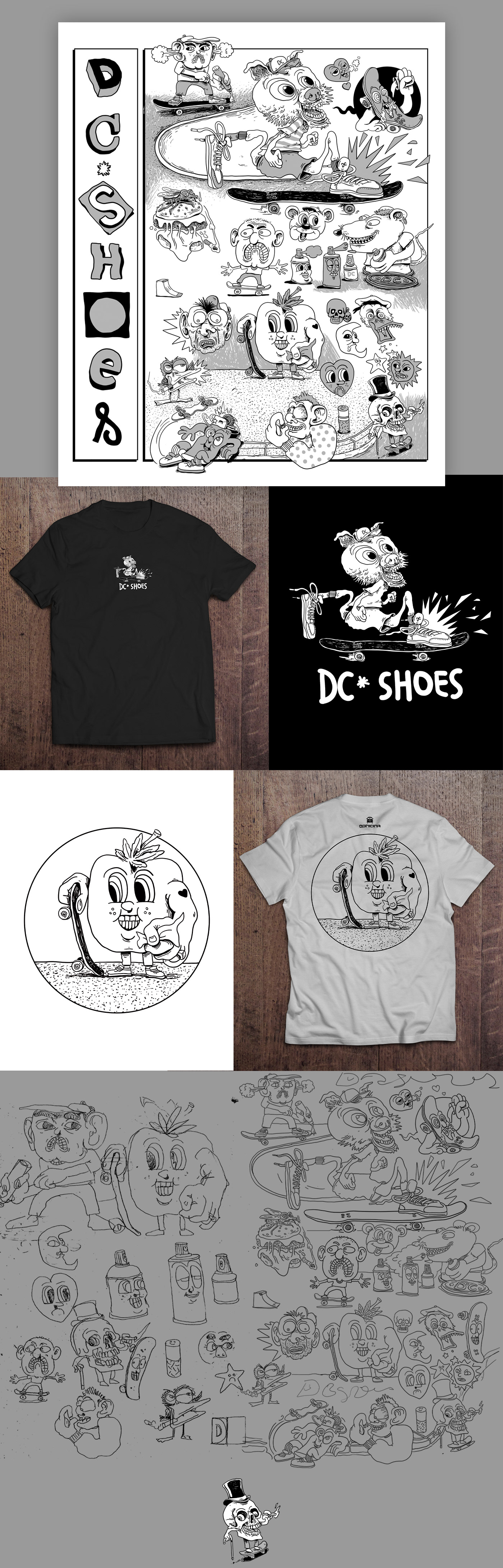 cartoon Drawing  ilustration skate sport DCShoes t-shirt Tshirt Design Clothing streetwear