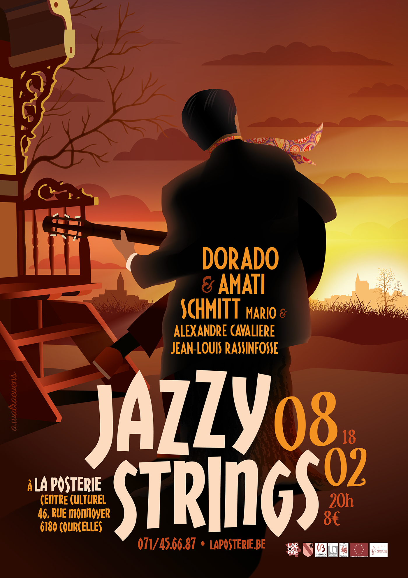 django jazz poster strings gypsy Manouche guitar ILLUSTRATION 