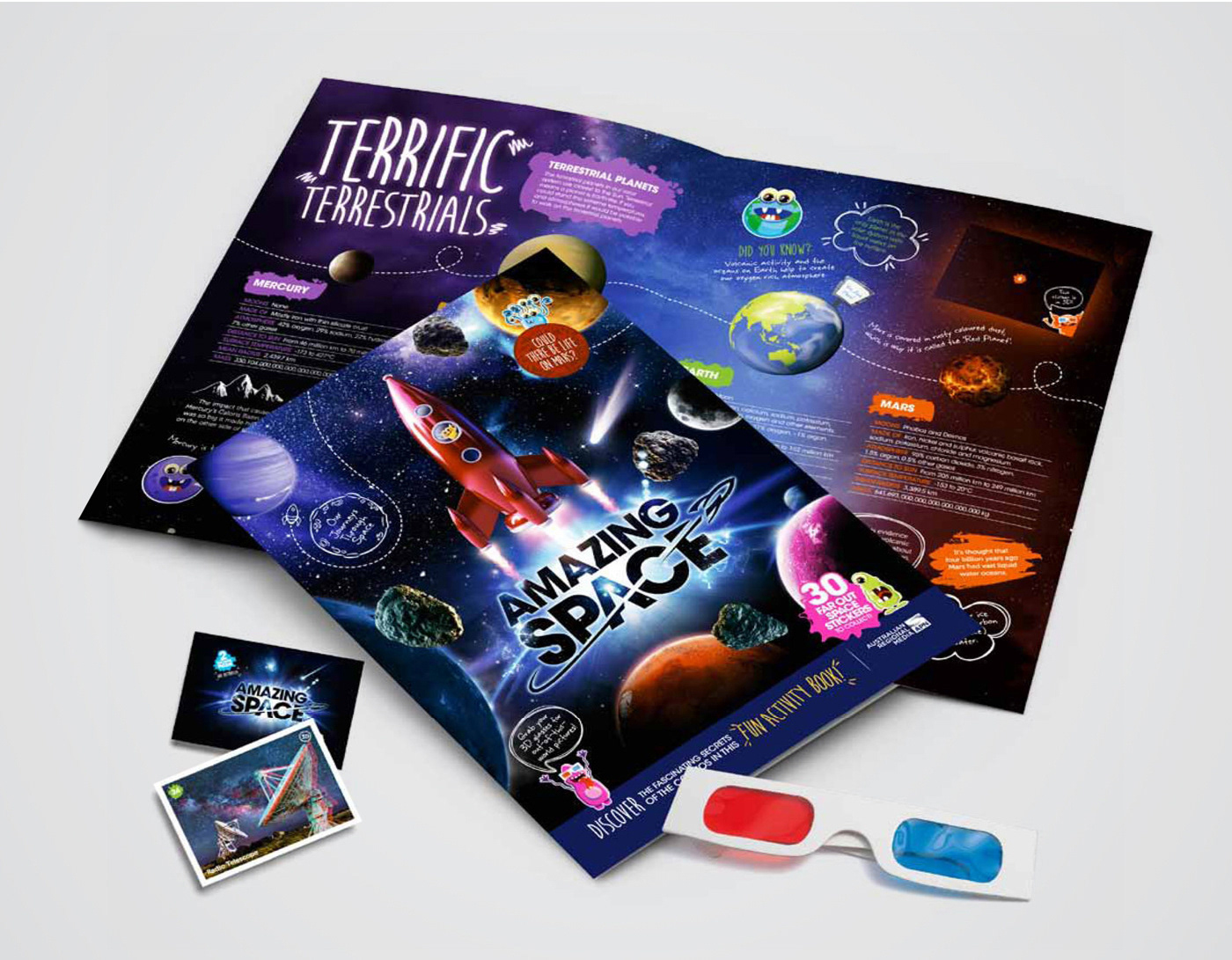 Amazing Space book activity book stickers kids book adverts childrens book collectable stickers Space Book  space posters
