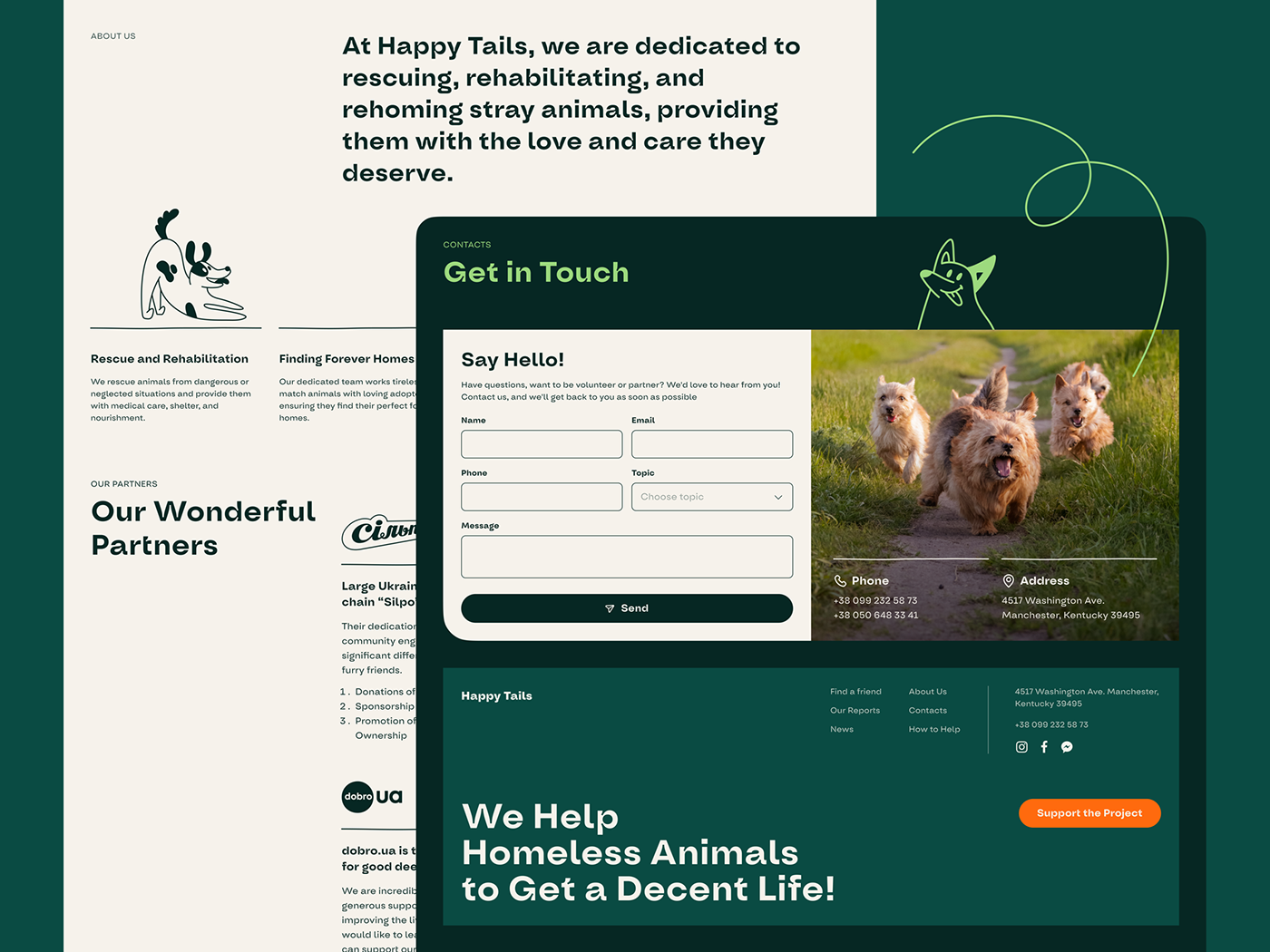 animal Web Design  Website site landing page UI/UX Figma user interface voulnteer Pet