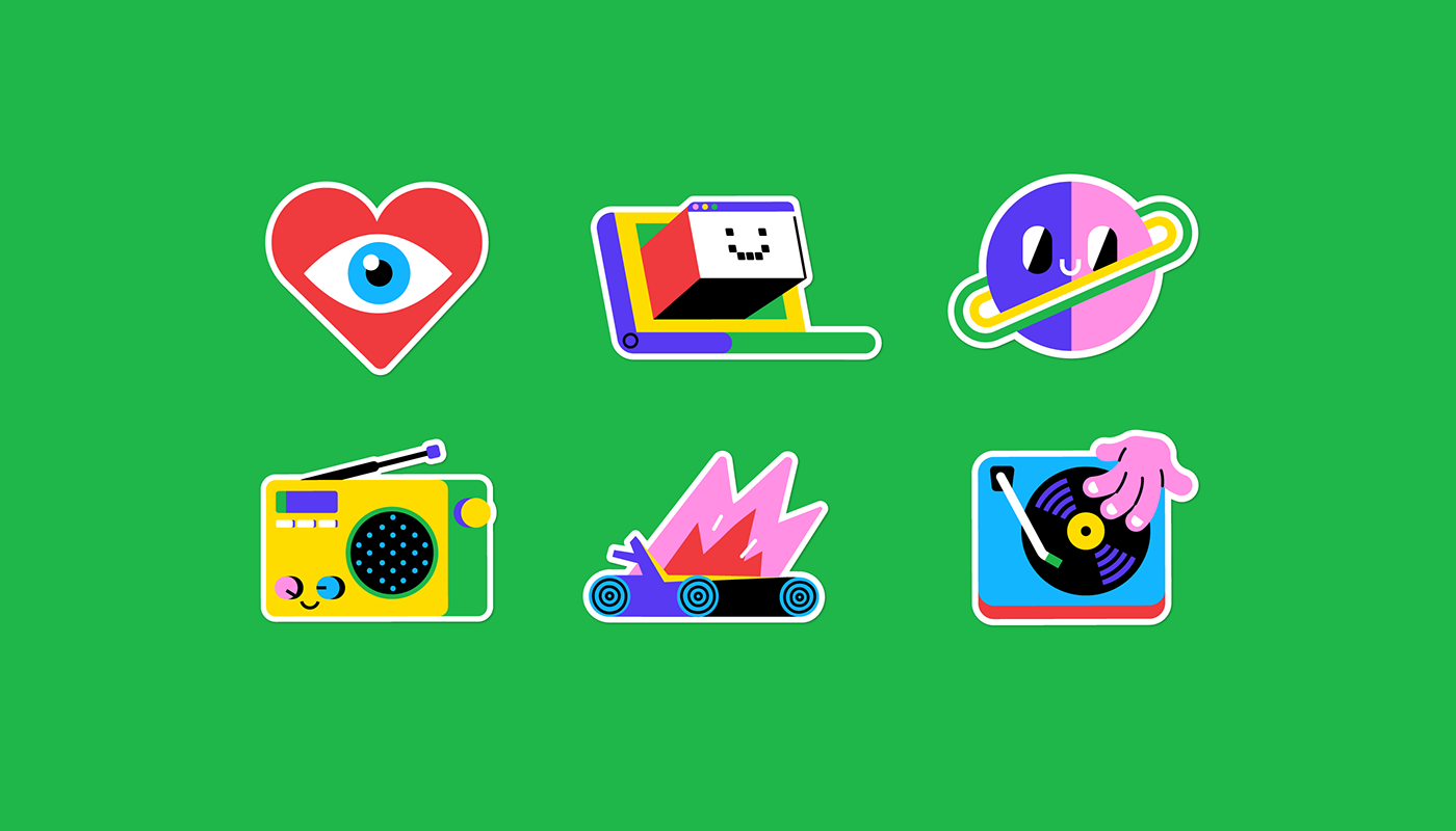 Character design  Computer funky icons patswerk Radio sticker set stickers vector yo