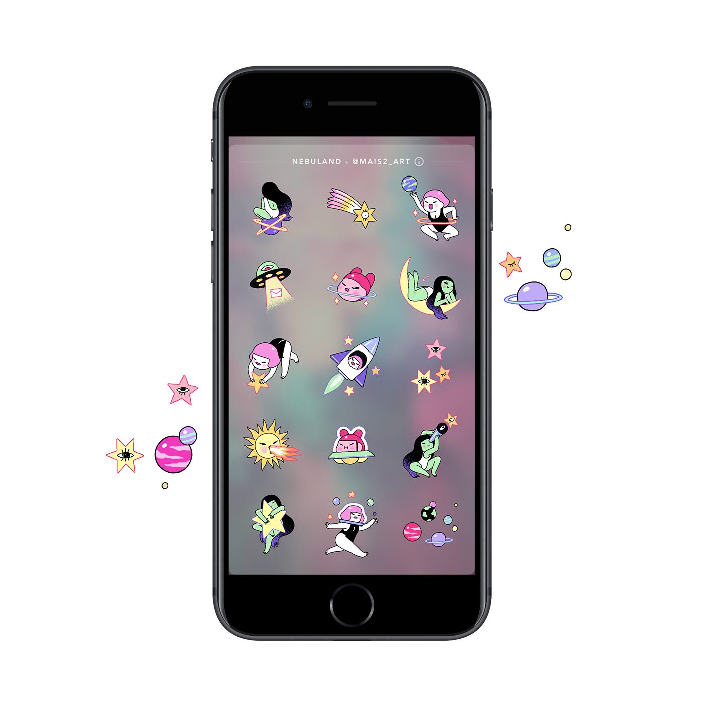 snapchat stickers minimal alien Space  cute girls Character clean stars