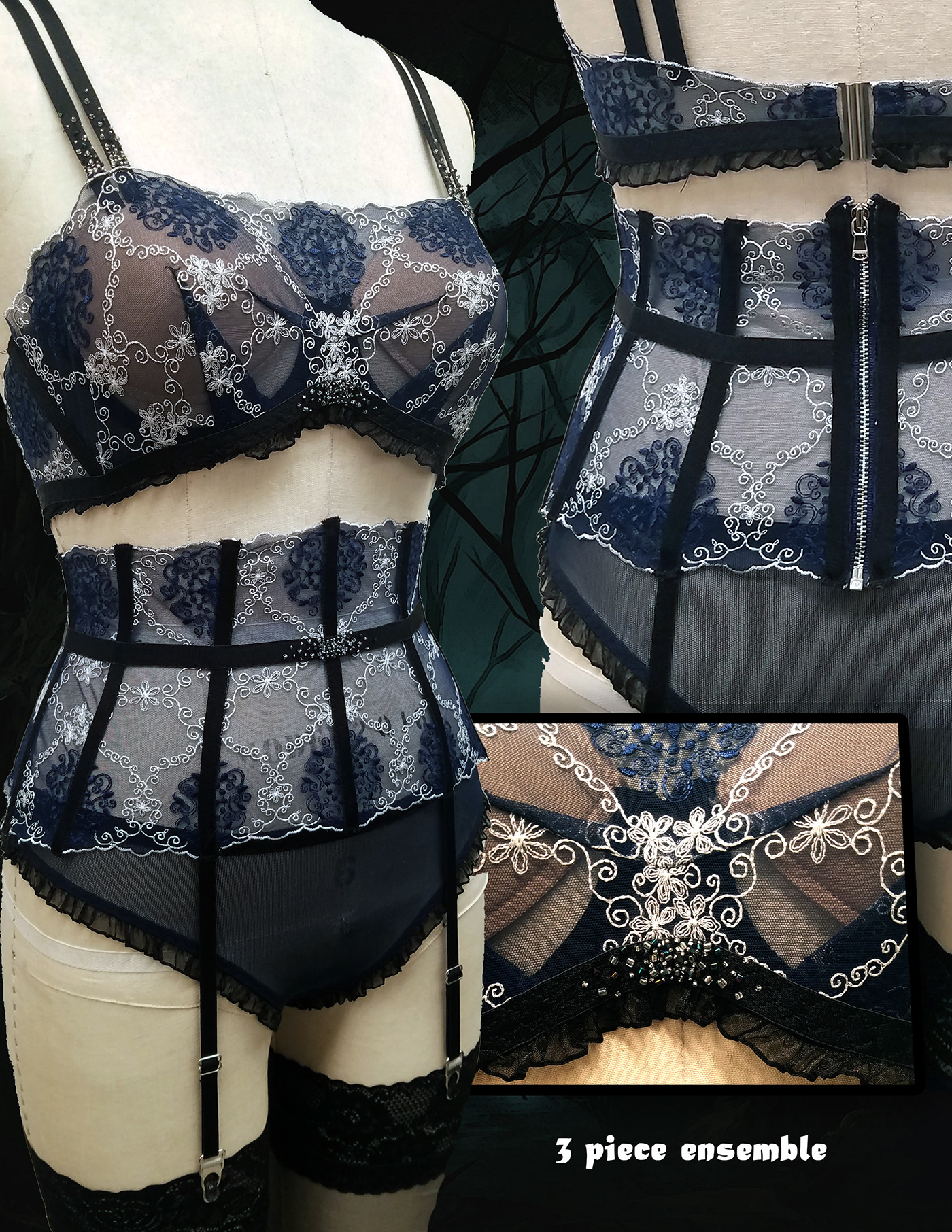 beading embellishments ethereal fashion design garter handmade intimate apparel lingerie nymph romantic