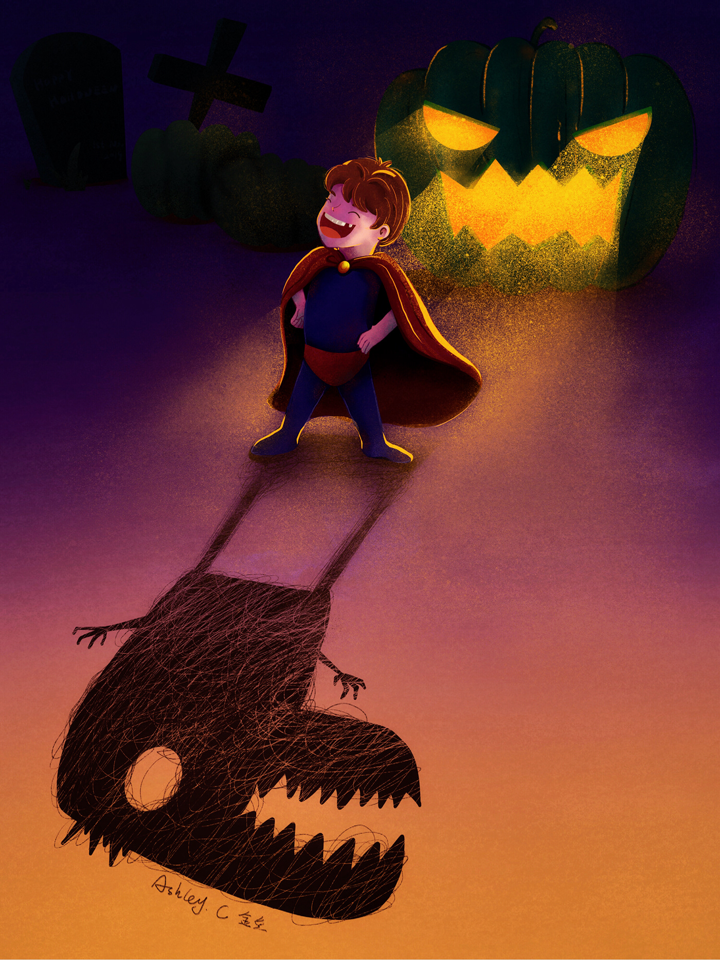 Halloween pumkin latern light night kid kids' book ghost shadow superman costum