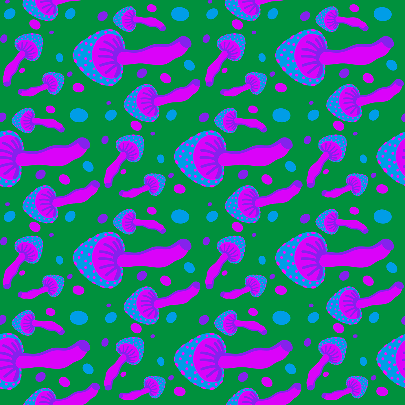 adobe illustrator Digital Art  ILLUSTRATION  mashrooms pattern pattern design  surface design textile vector psycodelic