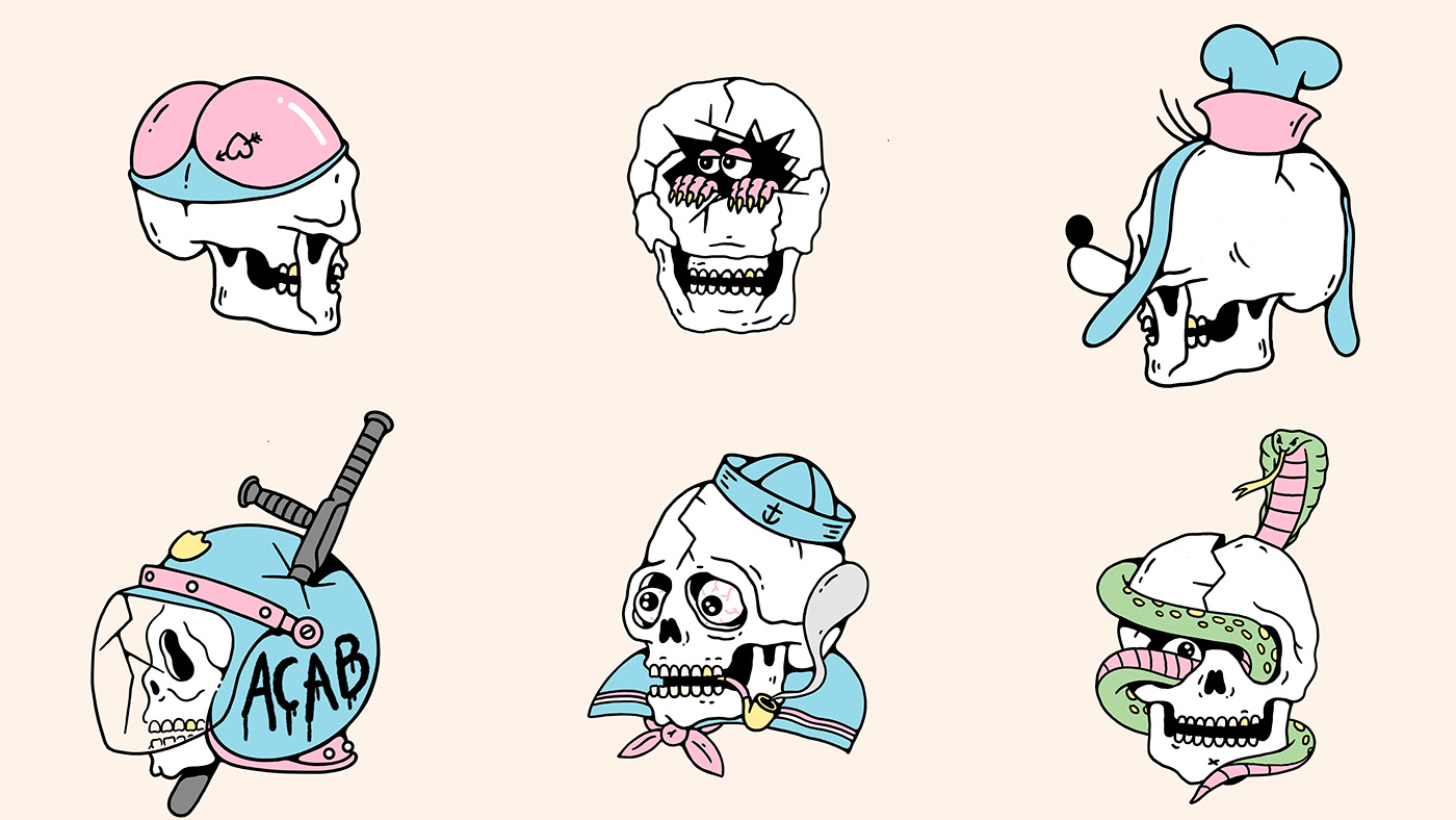 animated Character design  Collection digital illustration gif ILLUSTRATION  skeleton skull Skull art animation 