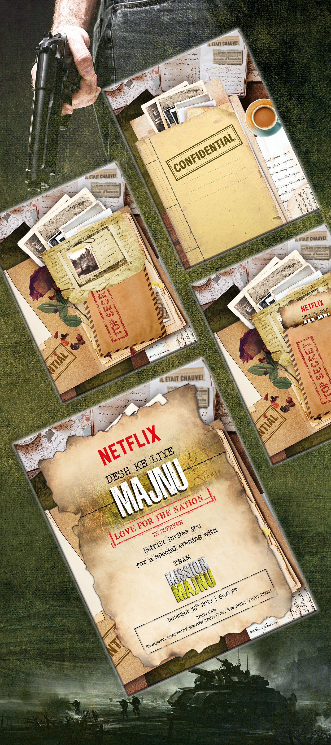 army confidential design graphic design  invite design Mission Majnu Netflix photoshop