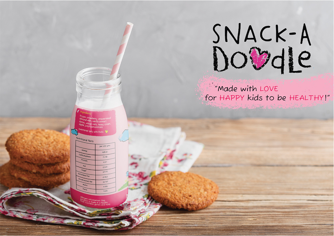 cute doodle Drawing  healthy kids illustration Mockup natural packaging design shake snack
