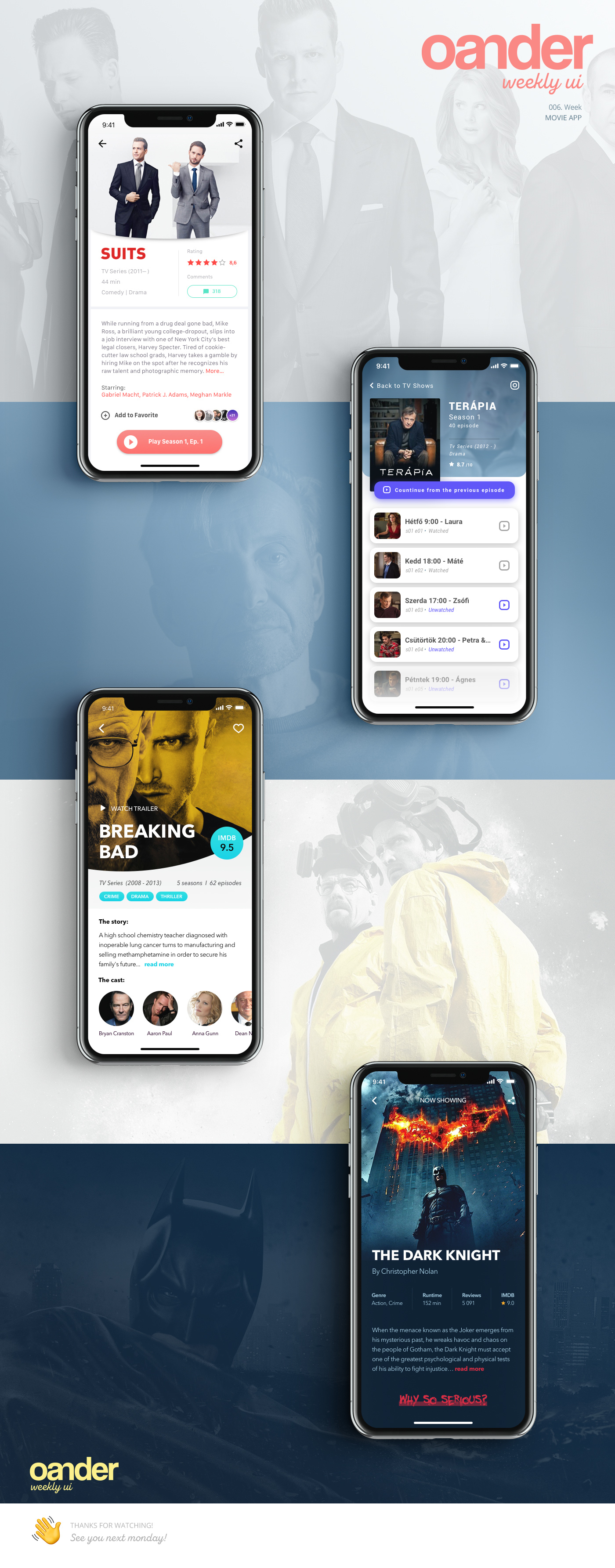 movie app UI iPhone x ux suits breaking bad THE DARK KNIGHT Mobile Application ui concept