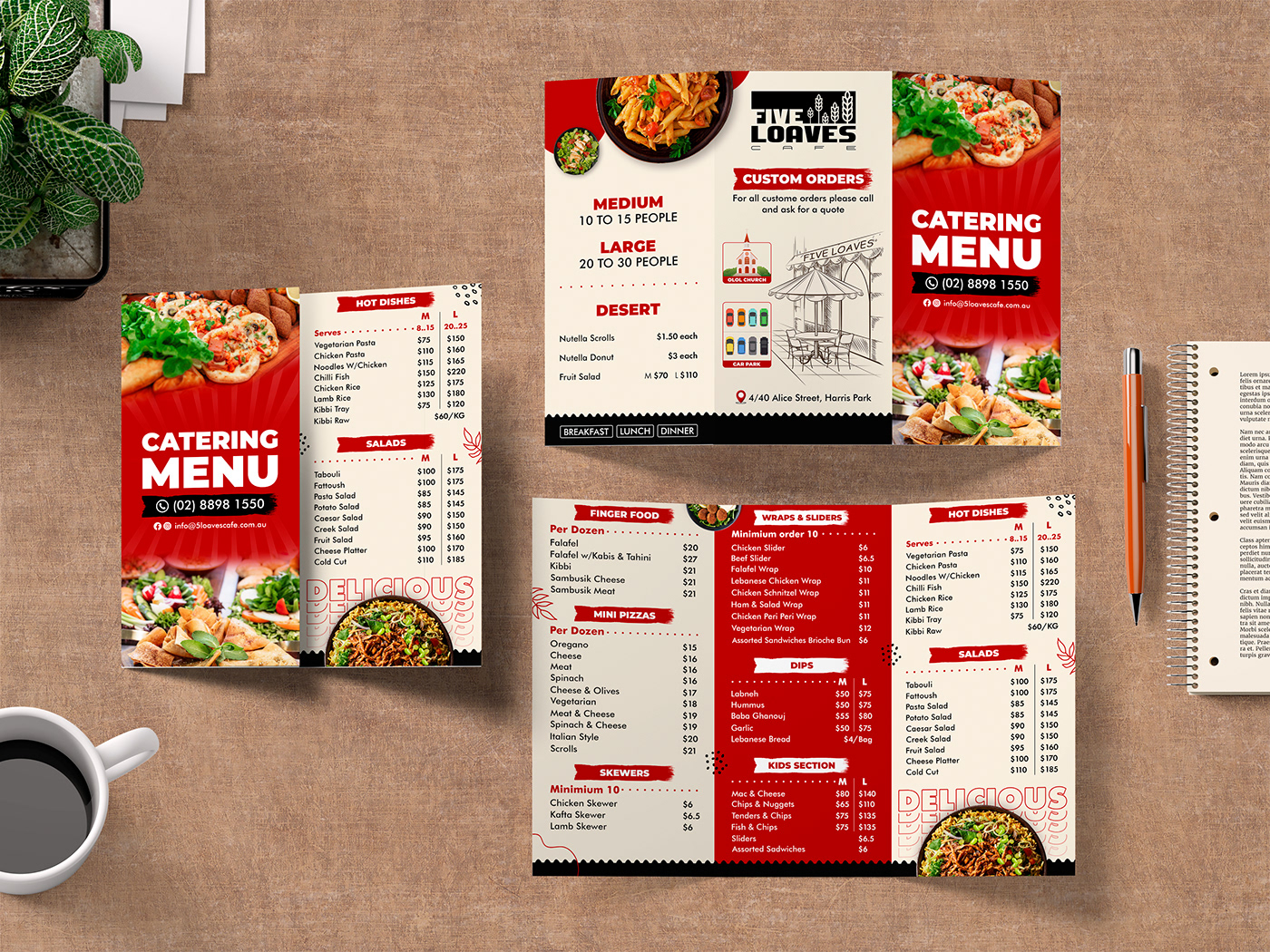 Food  restaurant menu Advertising  design trifold brochure tri-fold brochure print graphic design 