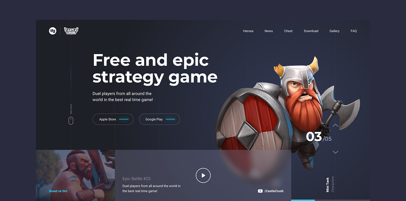 Castle Crush game mobile game landing page UI ux tfg