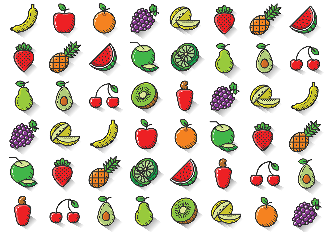 fruits frutas icons Icones banana apple orange grape strawberry Pineapple