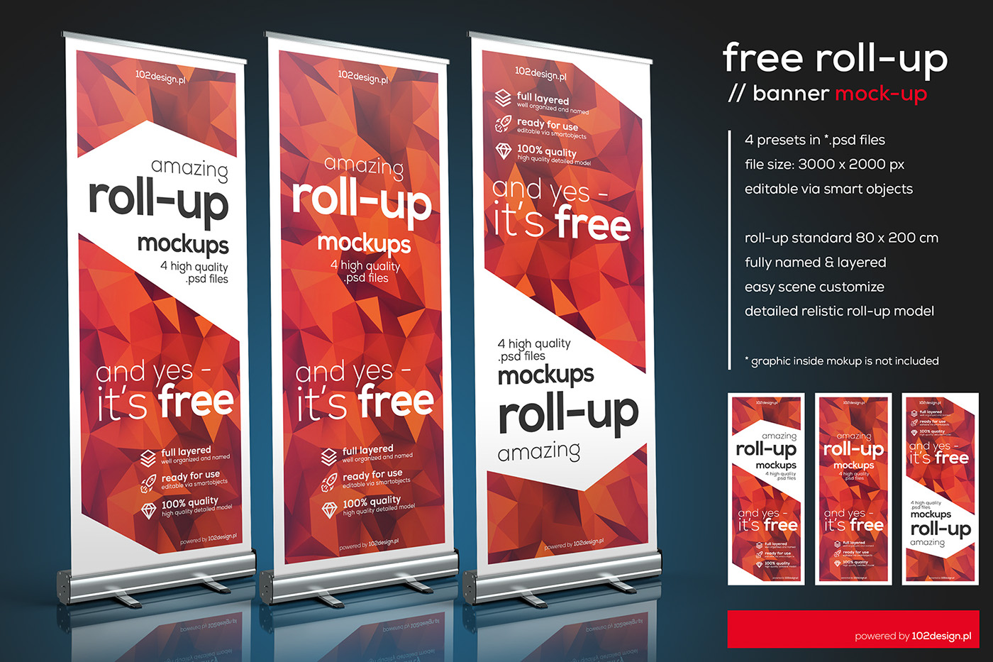 freebie free psd photoshop smart object Roll-Up rollup mock-up Mockup template 102design Relistic high quality 80x200 banner