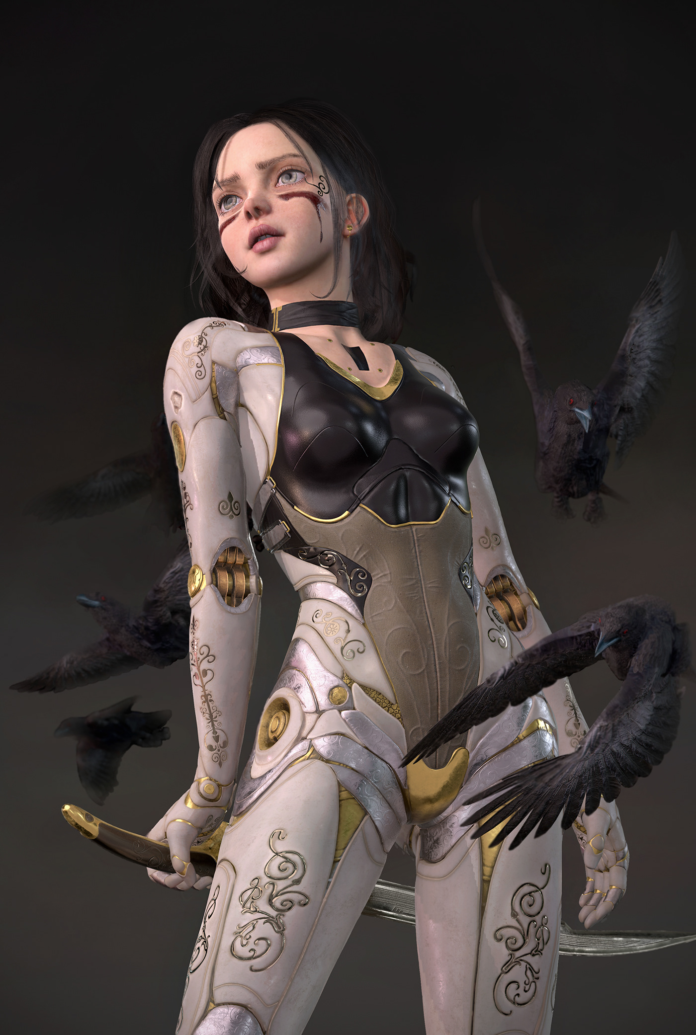 Real time game character of Alita Battle Angel.